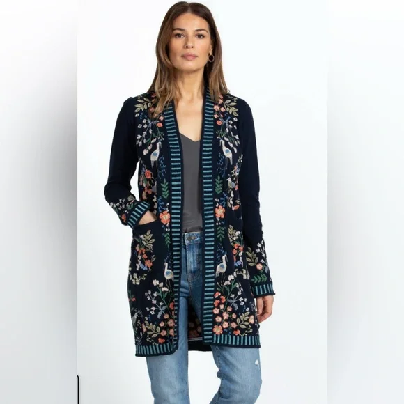 Johnny Was Navy Brooke Cardigan size M - Picture 1 of 8
